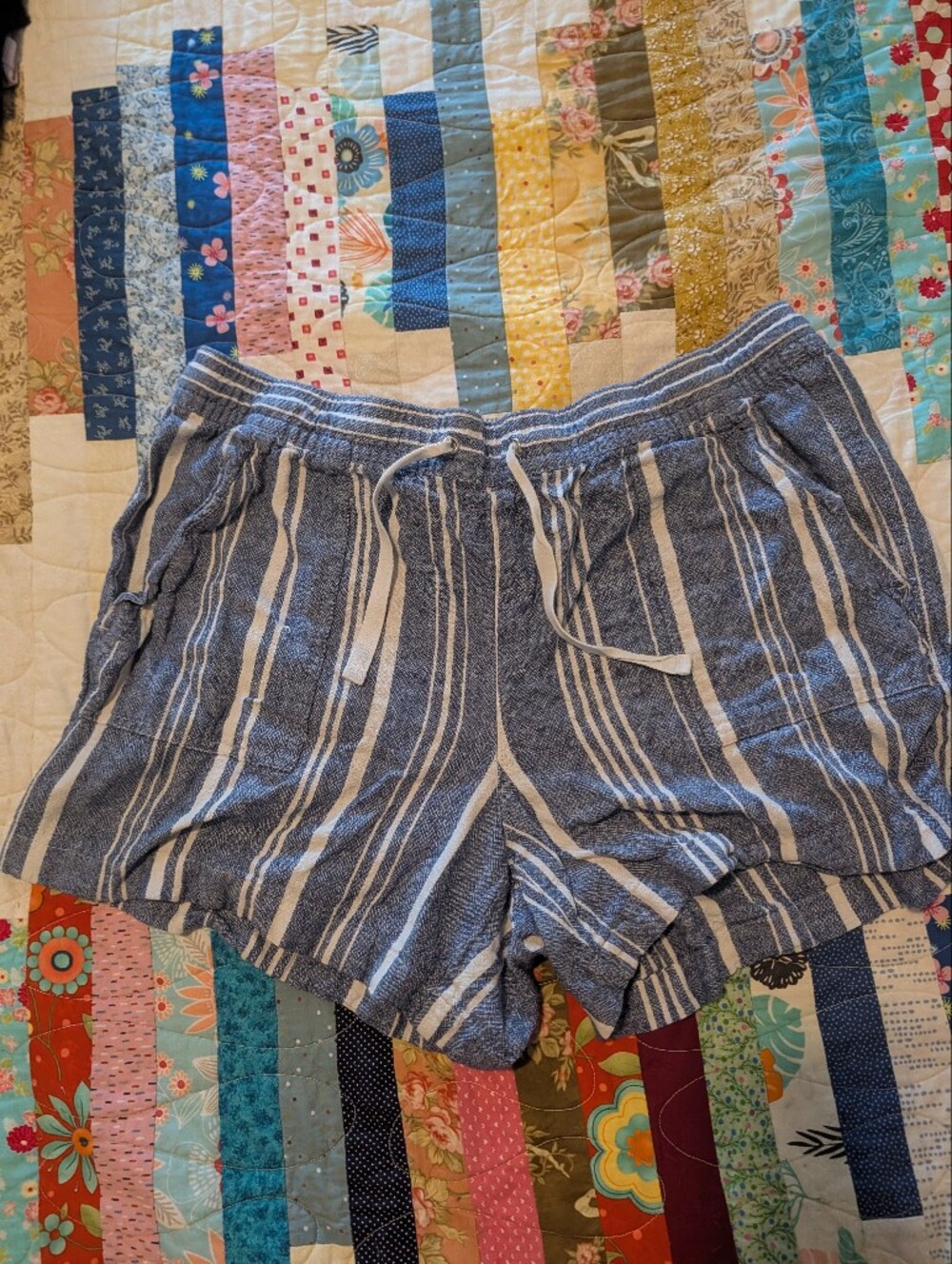 Nautica Blue and White Striped Women’s Drawstring Shorts